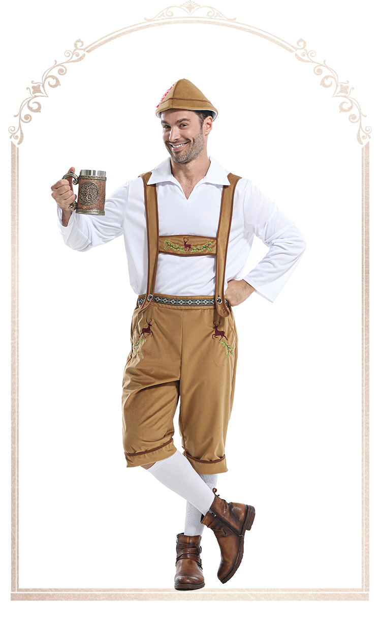 Mens Traditional Oktoberfest Lederhosen Costume Set Bavarian Cultural Outfit